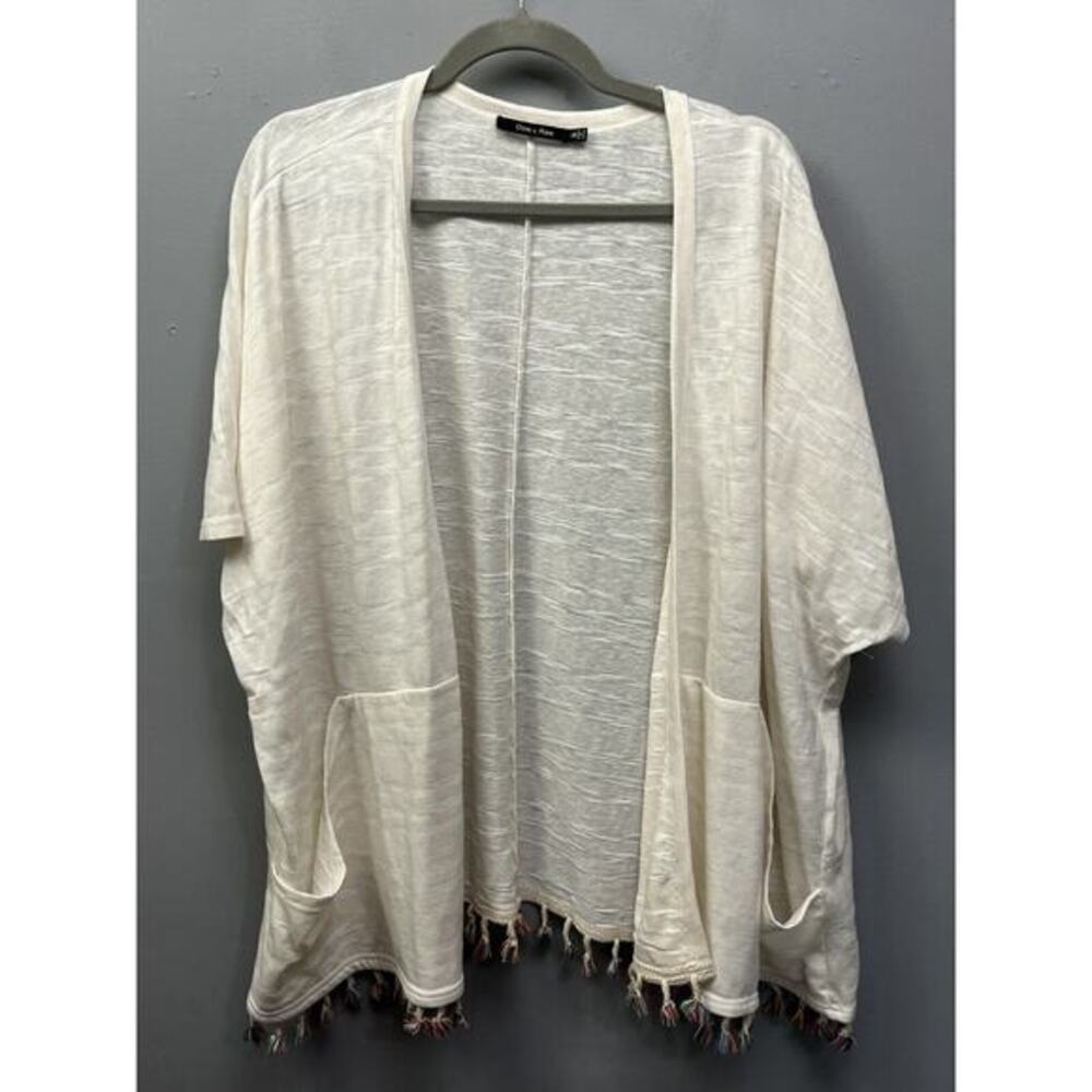 Doe & Rae Cream Open-Front Oversized Fringe Cardigan
